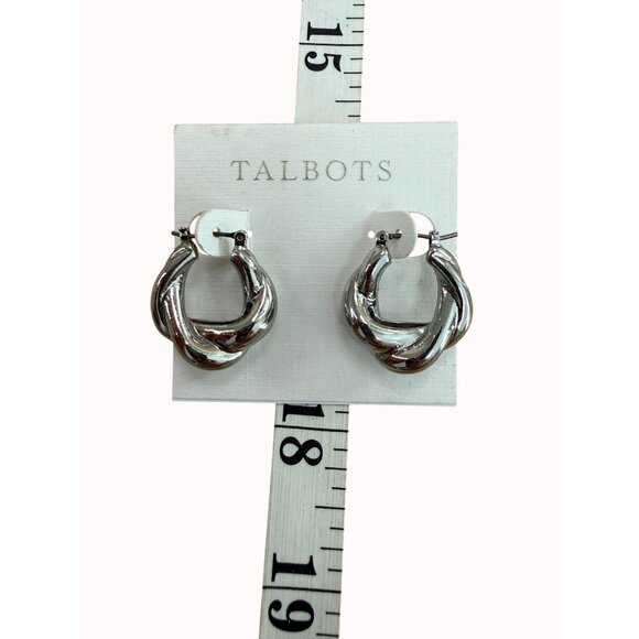 Talbots Silver-Tone Twisted Hoop Earrings Casual Streetwear Work Business Date - Picture 4 of 4